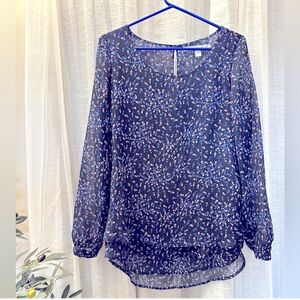 lauren conrad dark blue floral long sleeve top